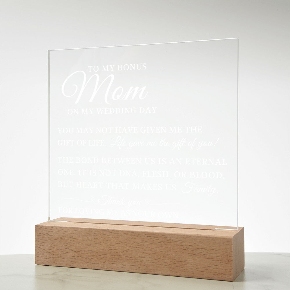 To My Bonus Mom, Wedding Day Gift For Bonus Mom, Acrylic Plaque