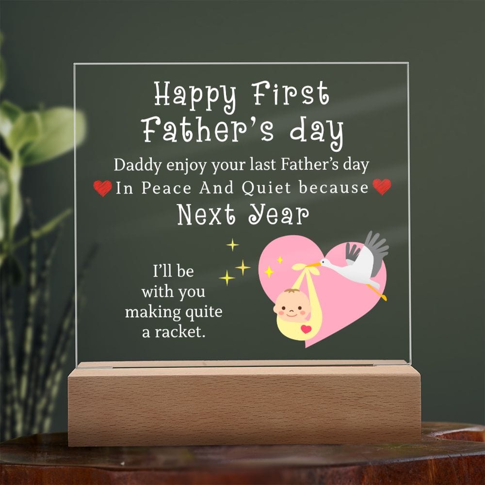 Happy First Father's Day, LED Acrylic Plaque, New Dad Gift, Baby Shower