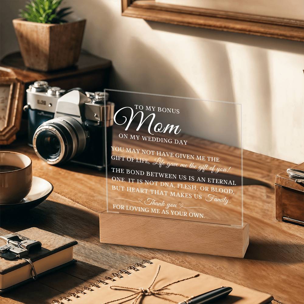To My Bonus Mom, Wedding Day Gift For Bonus Mom, Acrylic Plaque