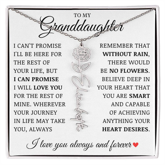 To My Granddaughter "No Rain No Flowers" Name Flower Necklace