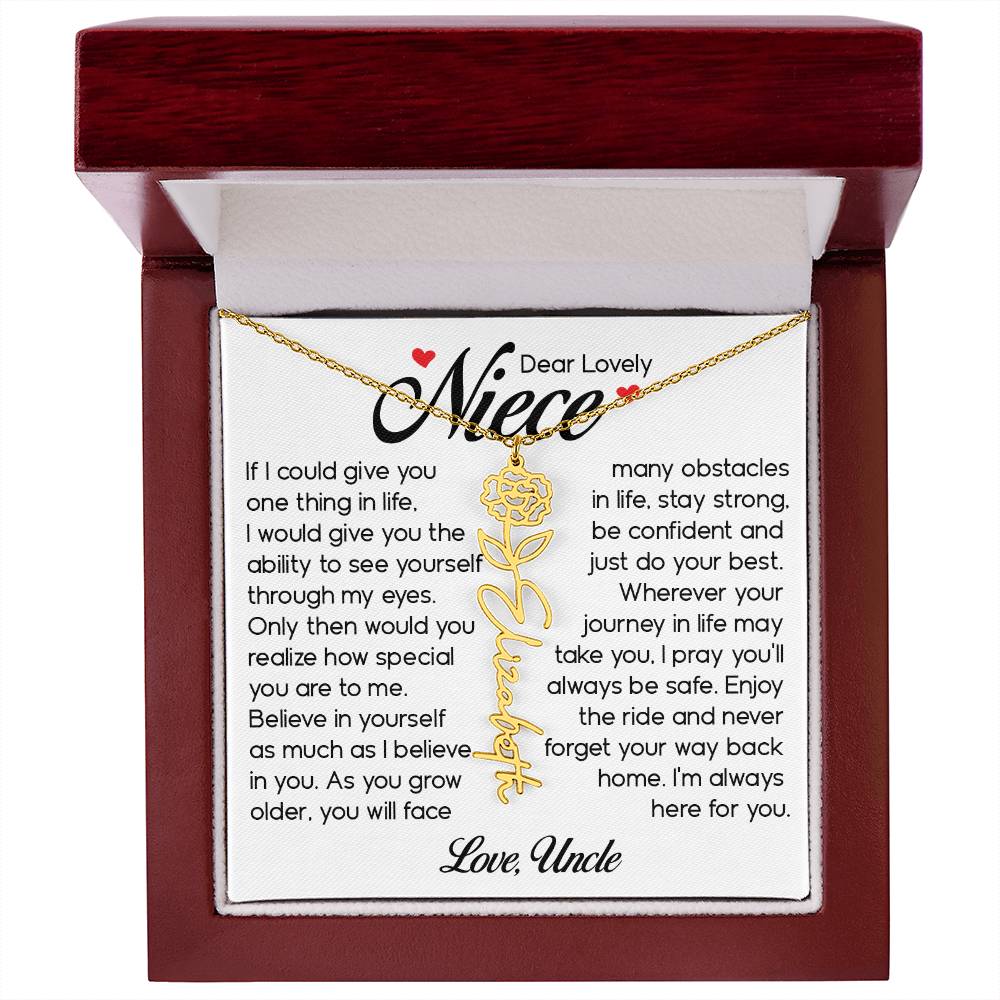 Niece Gift, Name Flower Necklace
