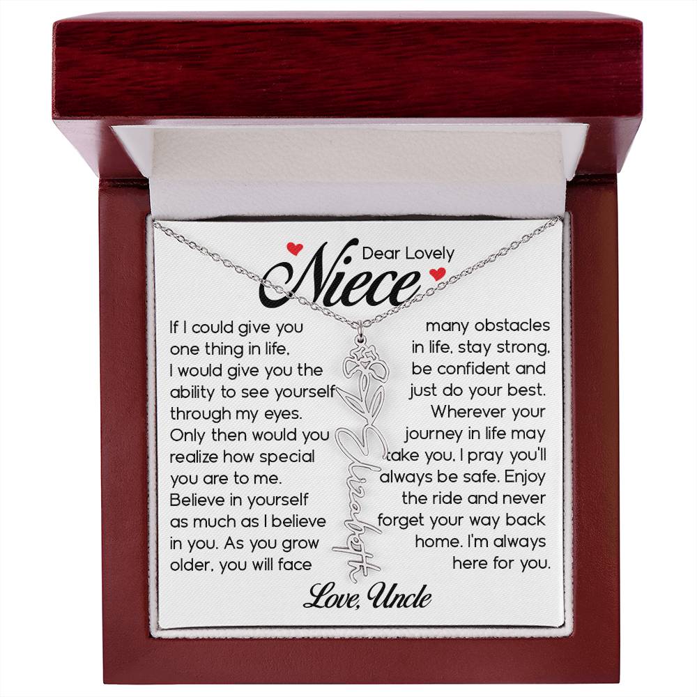 Niece Gift, Name Flower Necklace