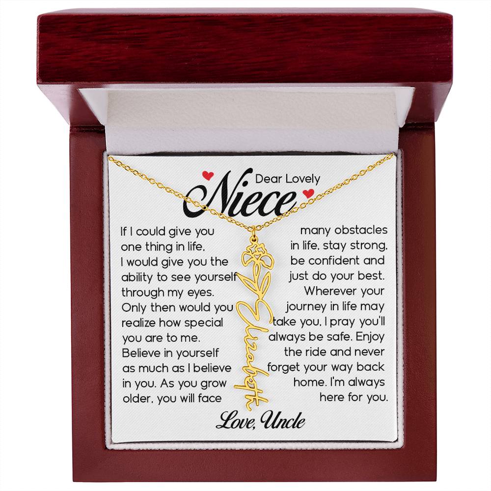 Niece Gift, Name Flower Necklace