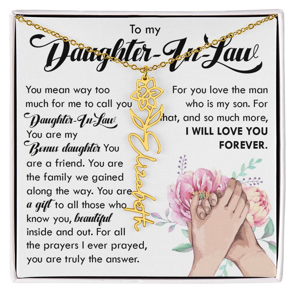 Daughter In Law Gift, Name Flower Necklace