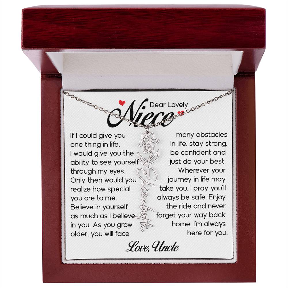 Niece Gift, Name Flower Necklace