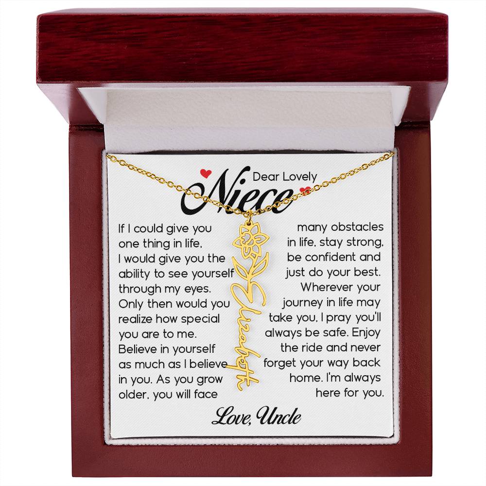Niece Gift, Name Flower Necklace