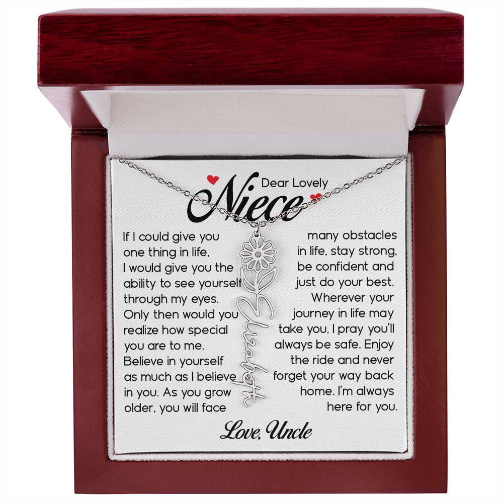 Niece Gift, Name Flower Necklace