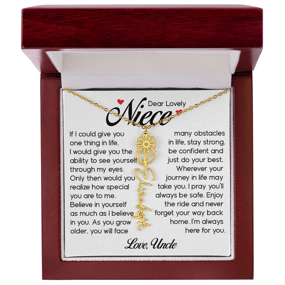 Niece Gift, Name Flower Necklace