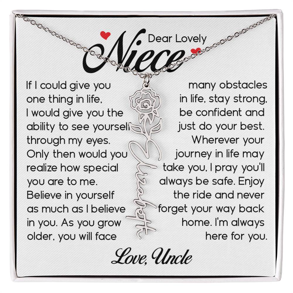 Niece Gift, Name Flower Necklace