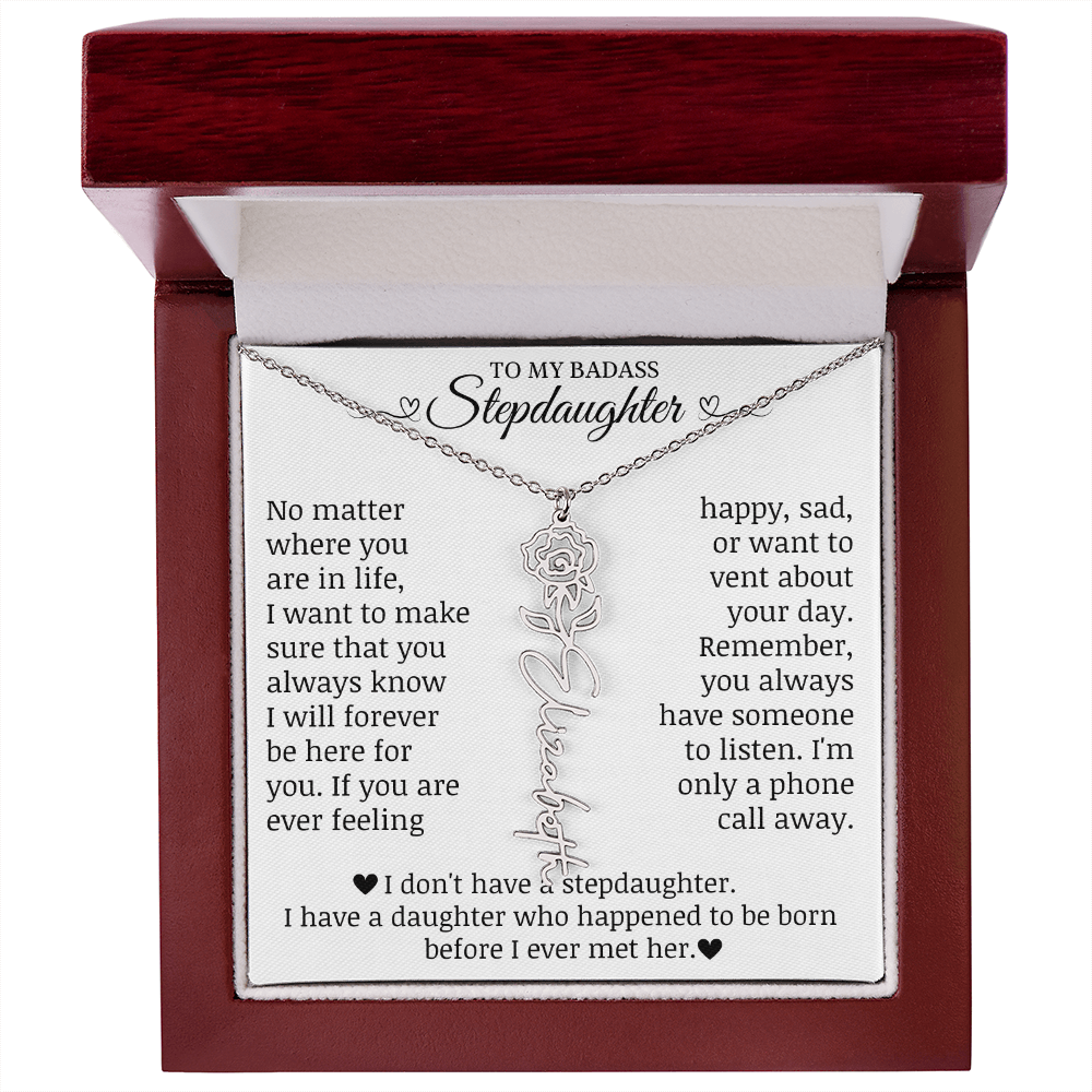 To My Badass Stepdaughter, Name Flower Necklace