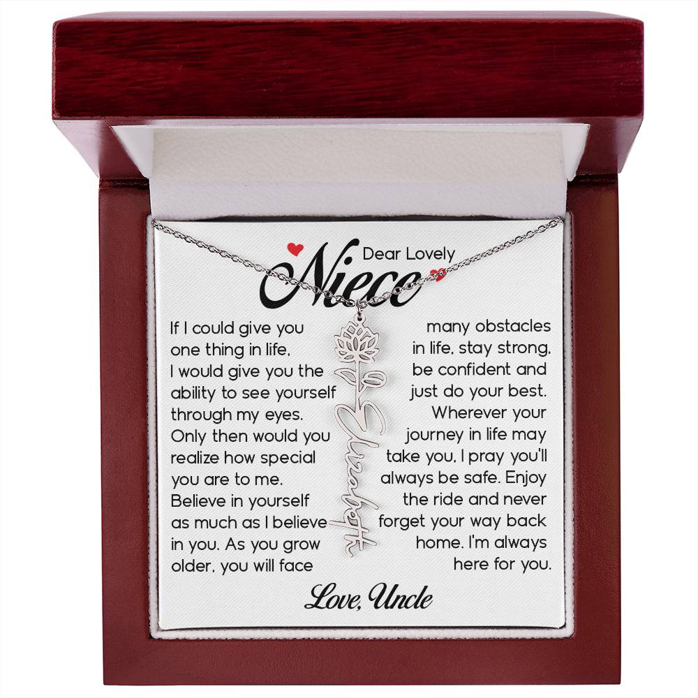 Niece Gift, Name Flower Necklace