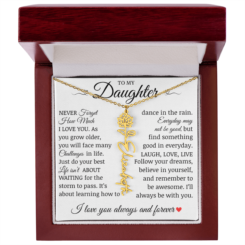 To My Daughter "Follow Your Dreams" Name Flower Necklace
