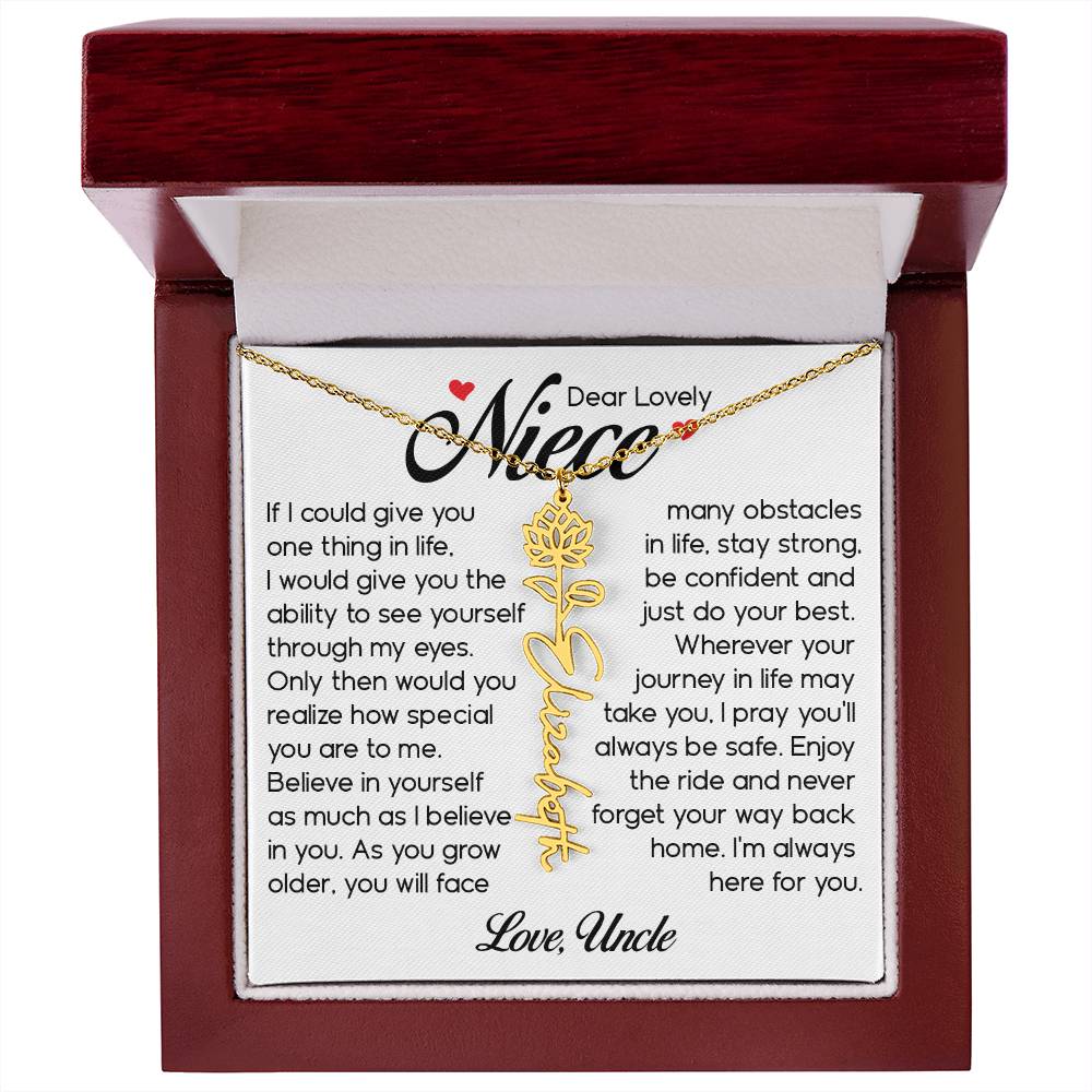 Niece Gift, Name Flower Necklace