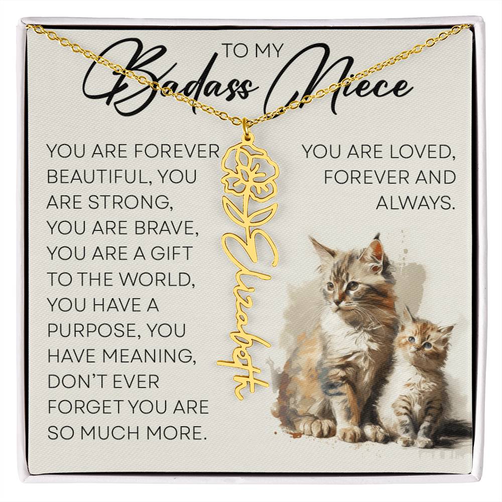To My Badass Niece, Name Flower Necklace
