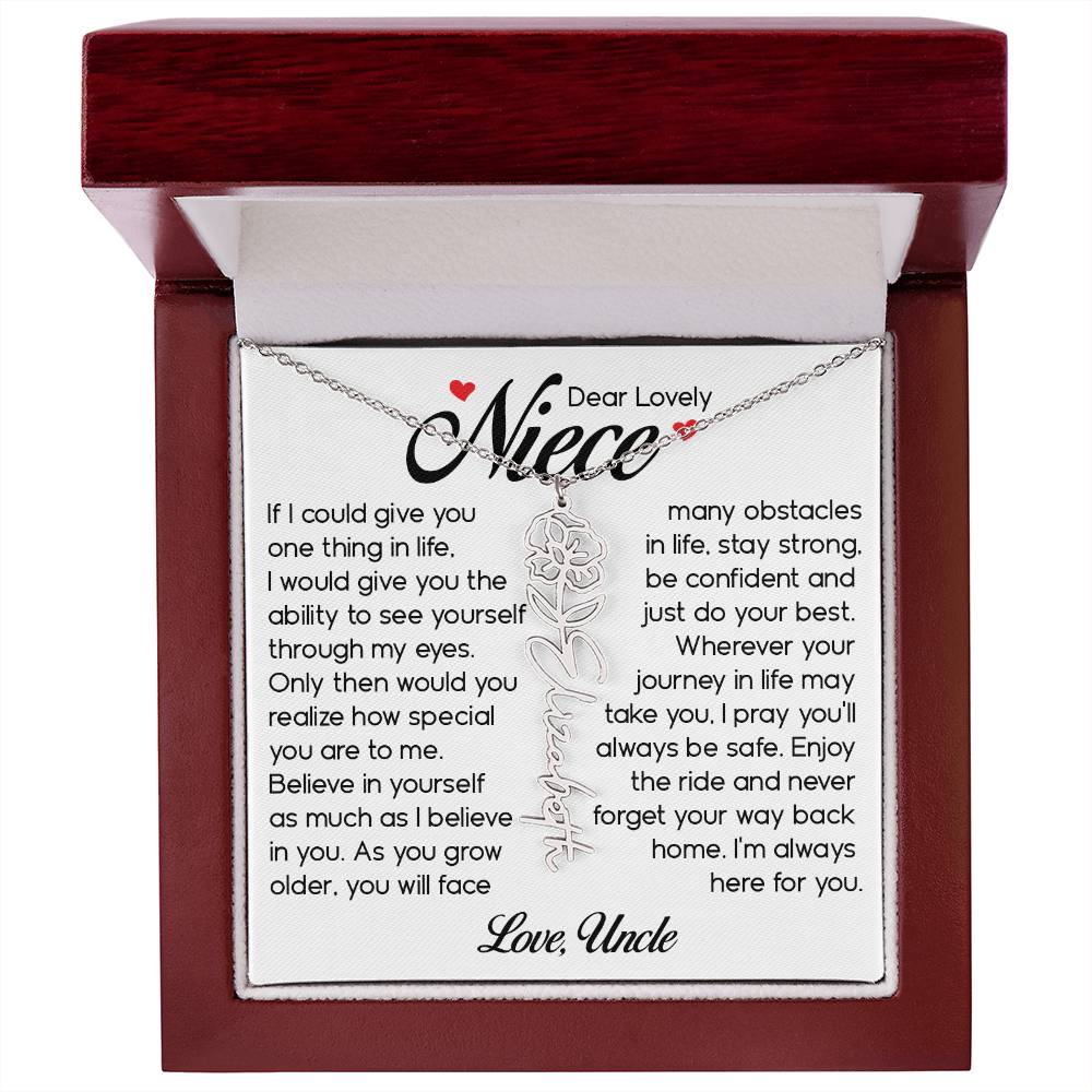 Niece Gift, Name Flower Necklace