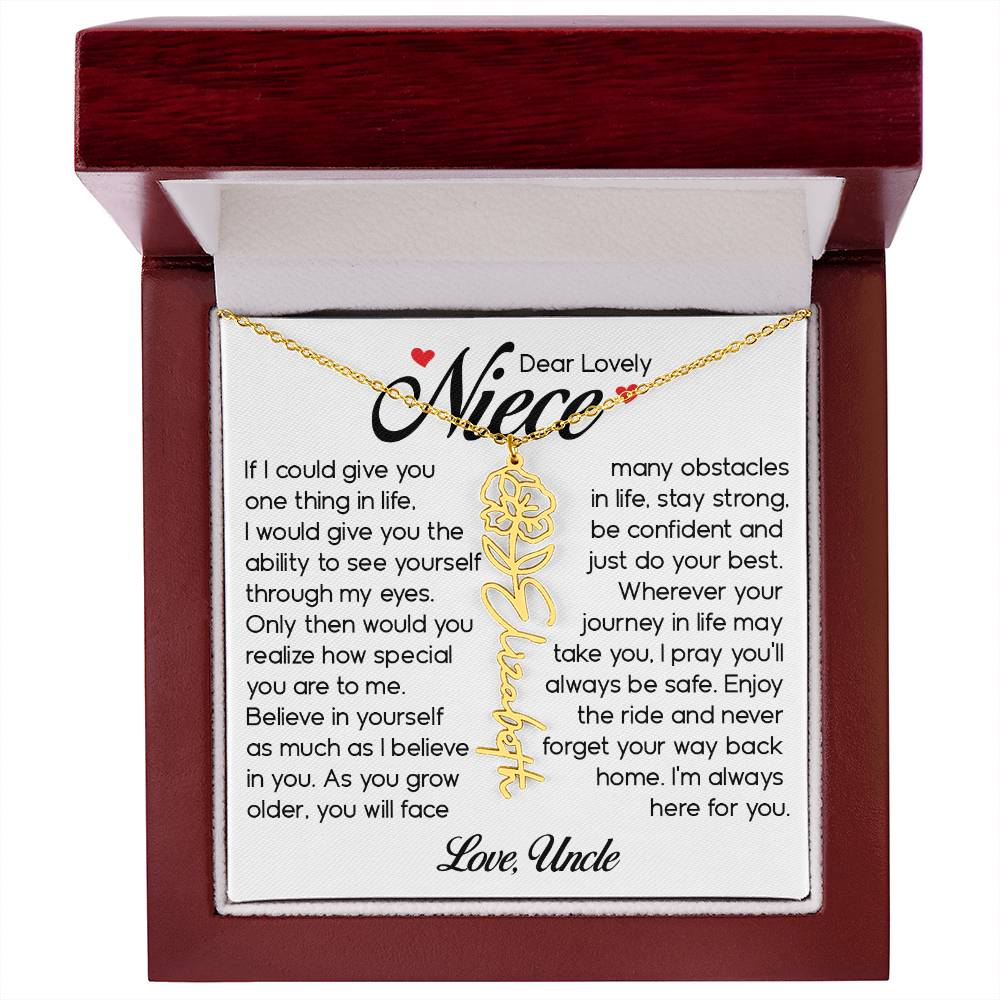 Niece Gift, Name Flower Necklace