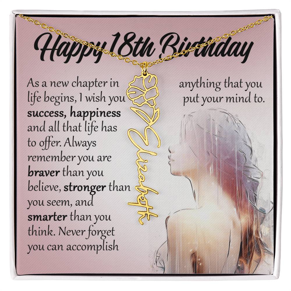 18th Birthday Gift, Custom Name Flower Birth Month Necklace