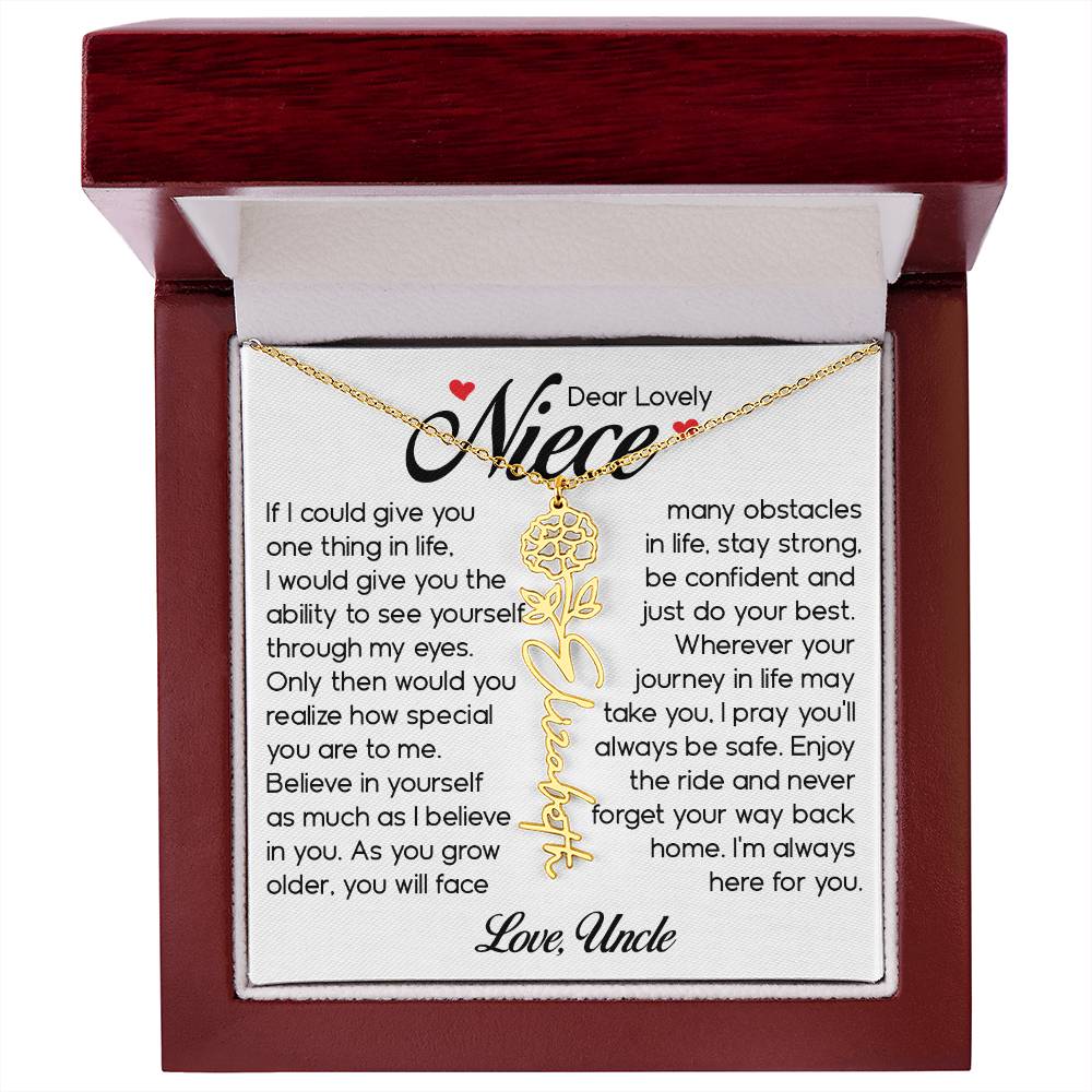 Niece Gift, Name Flower Necklace