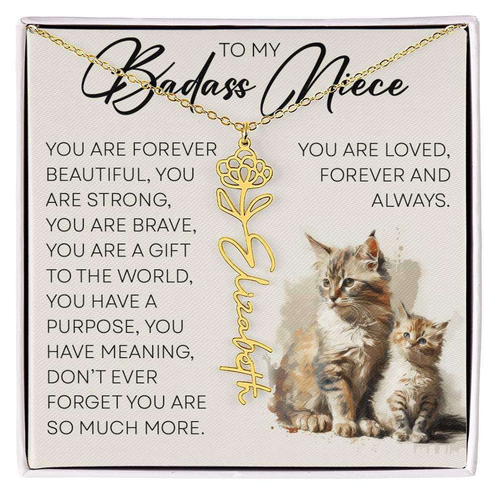 To My Badass Niece, Name Flower Necklace