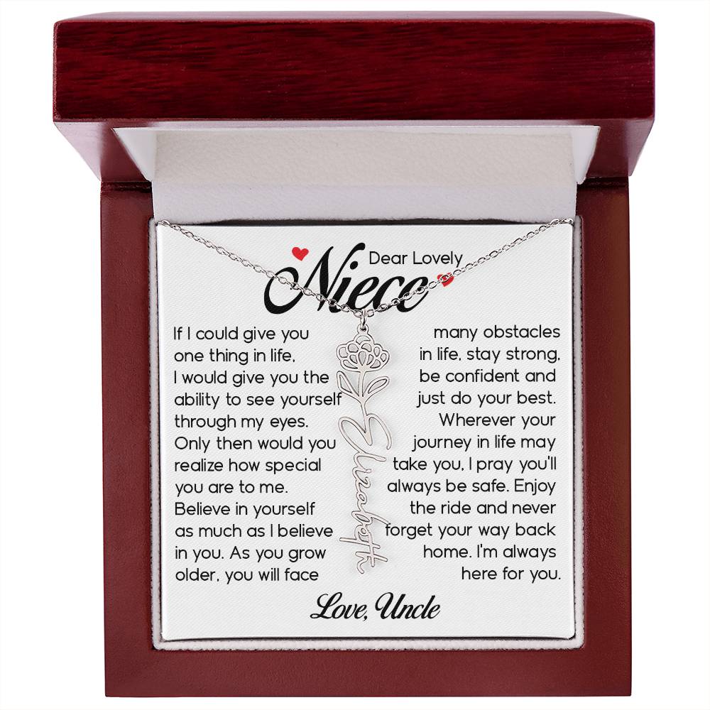 Niece Gift, Name Flower Necklace