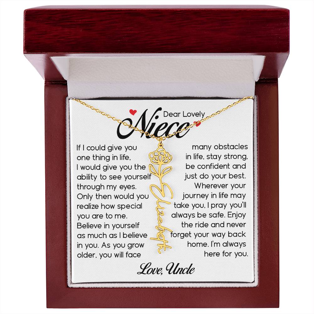 Niece Gift, Name Flower Necklace
