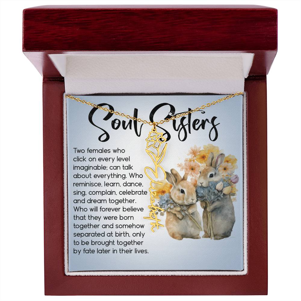 Soul Sisters Gift, Name Flower Necklace