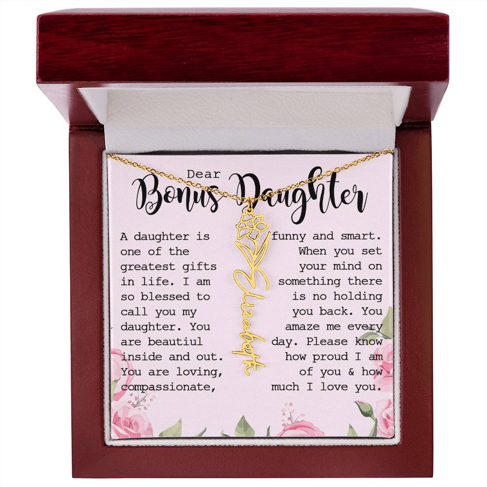 Bonus Daughter Gift, Custom Name Flower Necklace