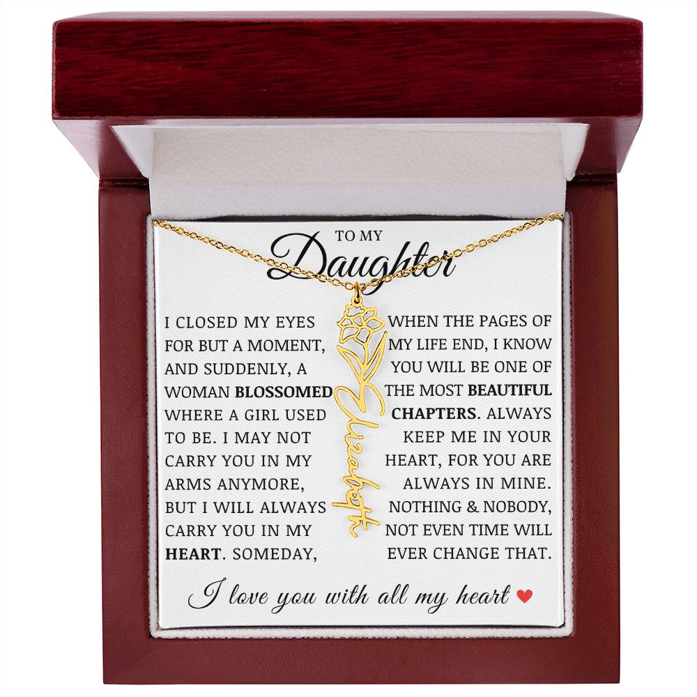 To My Daughter, Customized Birth Flower Name Necklace, Birthday Christmas Graduation Gift for Her