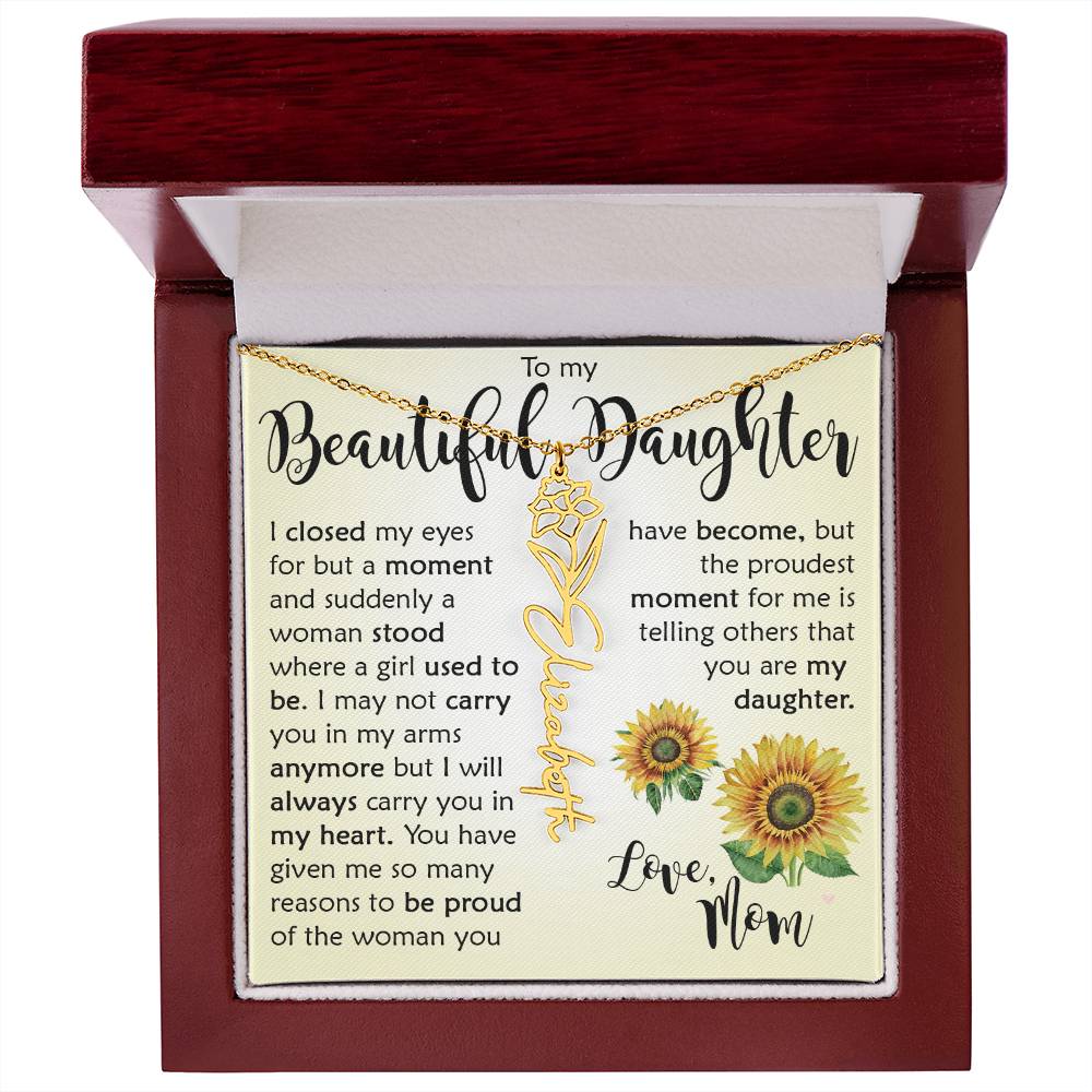 Custom Name Flower Necklace, Daughter Gift