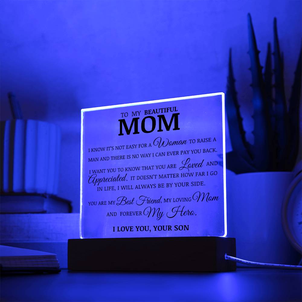 To My Beautiful Mom, Acrylic Plaque, To Mom from Son