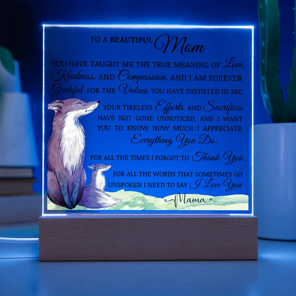 To My Beautiful Mom "I Love You" Acrylic Plaque