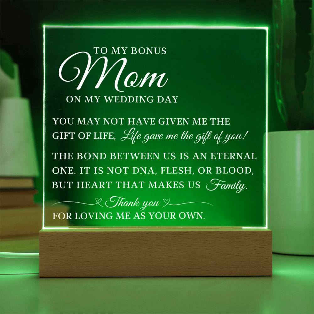 To My Bonus Mom, Wedding Day Gift For Bonus Mom, Acrylic Plaque