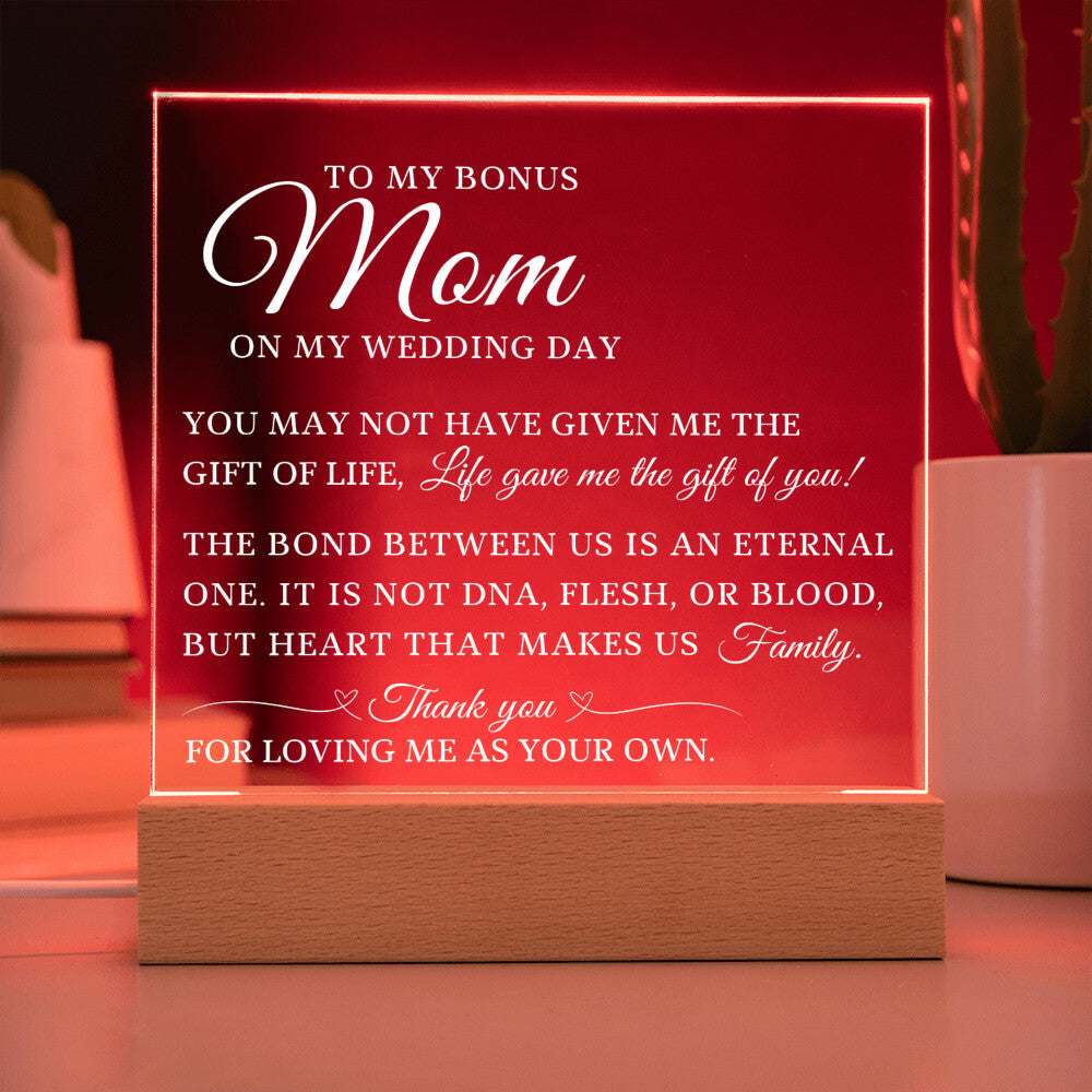 To My Bonus Mom, Wedding Day Gift For Bonus Mom, Acrylic Plaque