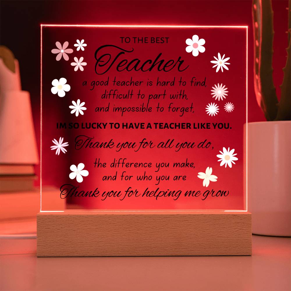 To The Best Teacher, Acrylic Square Plaque, Teacher Appreciation Day Present for Men or Women, Thank You Gift For Favorite Teacher