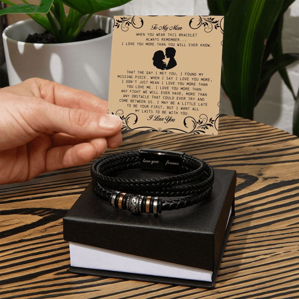 To My Man, Vegan Leather Bracelet, Anniversary Birthday Christmas Gift Idea