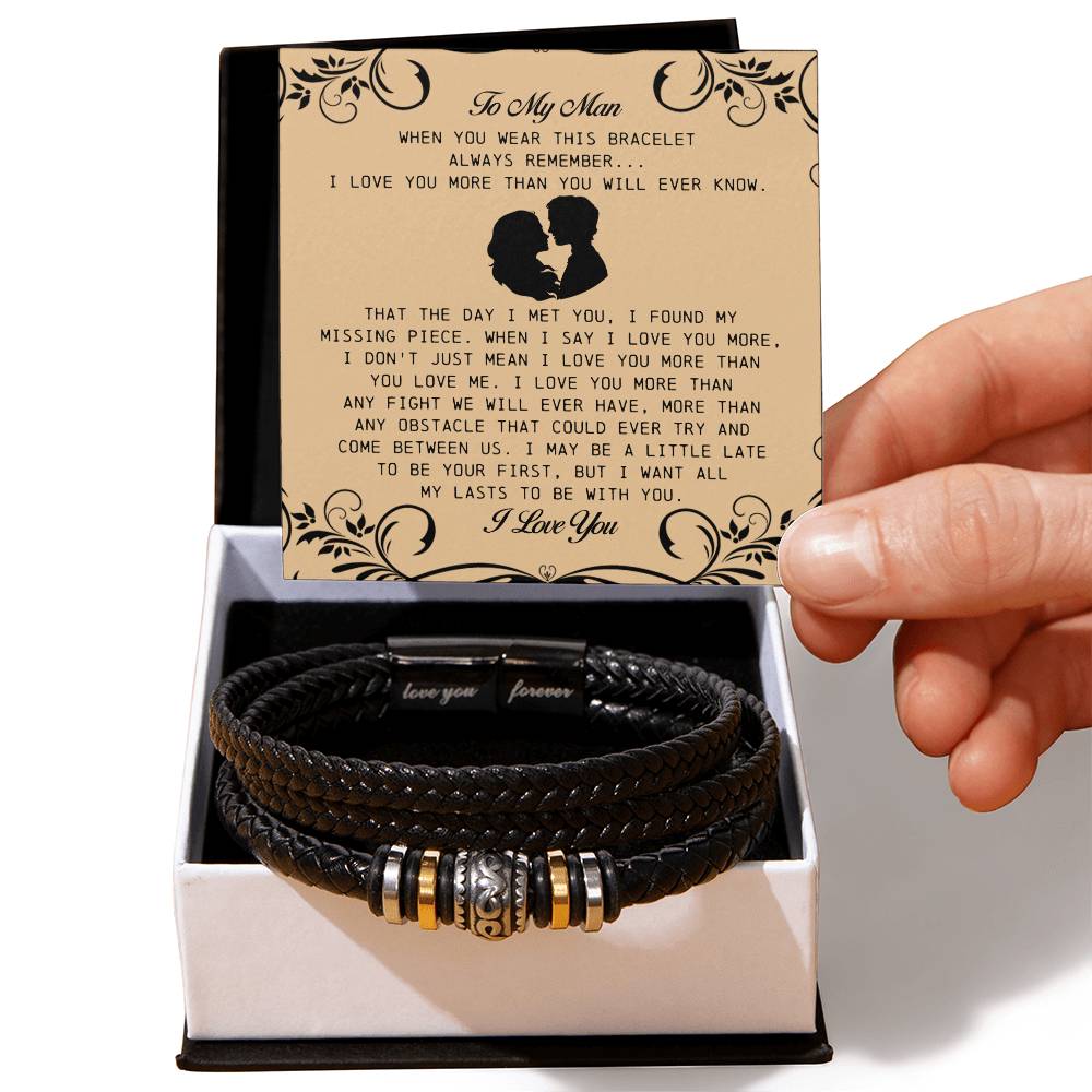 To My Man, Vegan Leather Bracelet, Anniversary Birthday Christmas Gift Idea