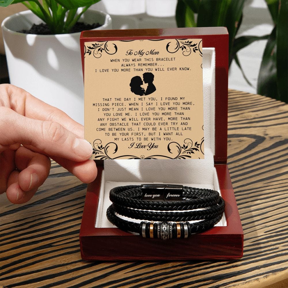 To My Man, Vegan Leather Bracelet, Anniversary Birthday Christmas Gift Idea