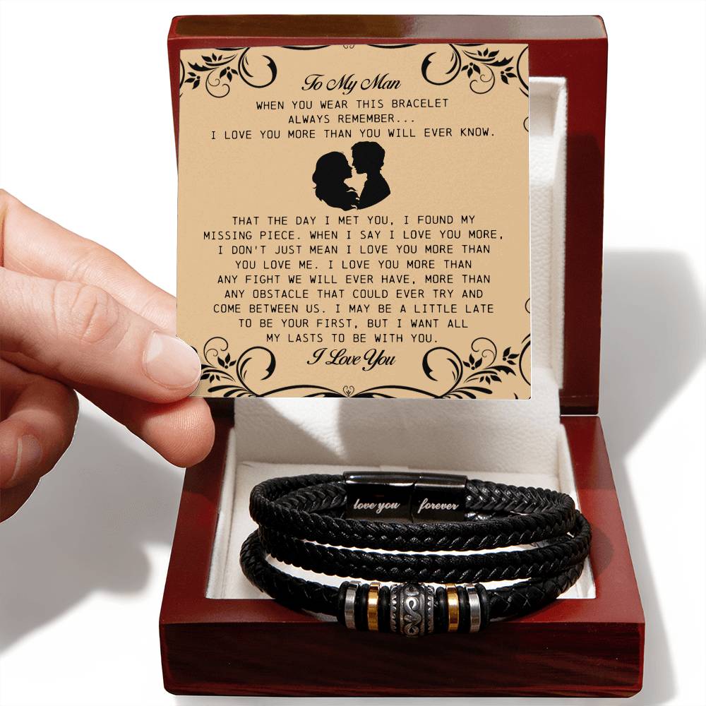 To My Man, Vegan Leather Bracelet, Anniversary Birthday Christmas Gift Idea