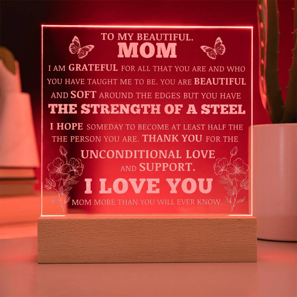 To My Beautiful Mom, LED Engraved Acrylic Plaque