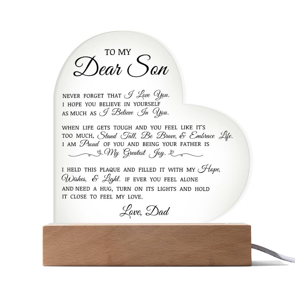 To My Dear Son, Acrylic Heart Plaque
