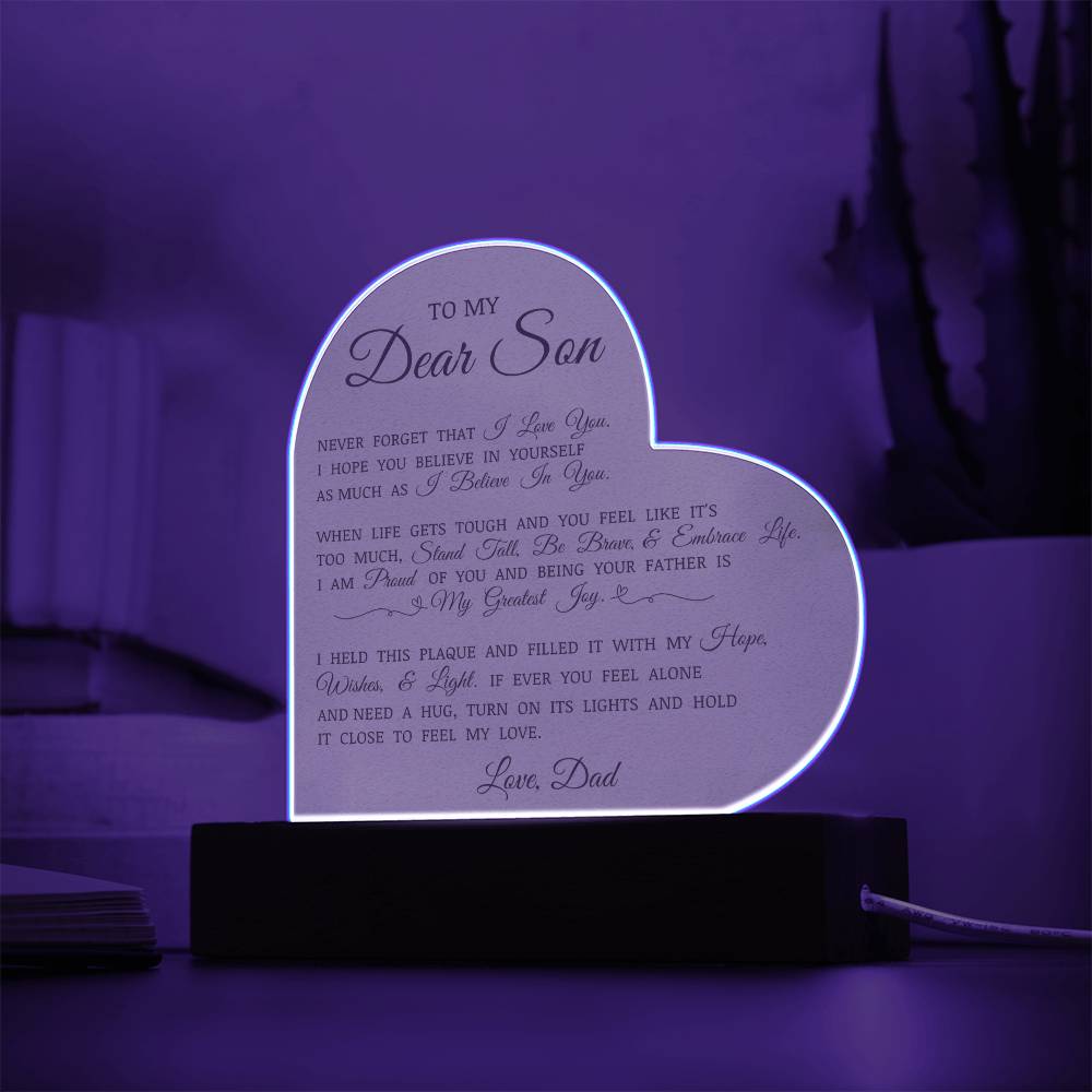To My Dear Son, Acrylic Heart Plaque
