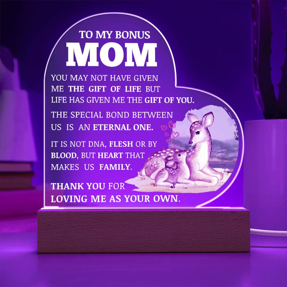 To My Bonus Mom, Acrylic Heart Plaque
