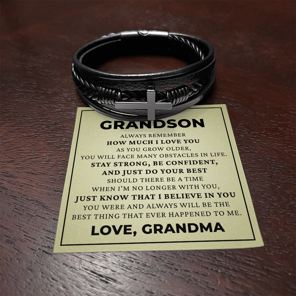 Men's Cross Bracelet - To My Grandson "Just Do Your Best"