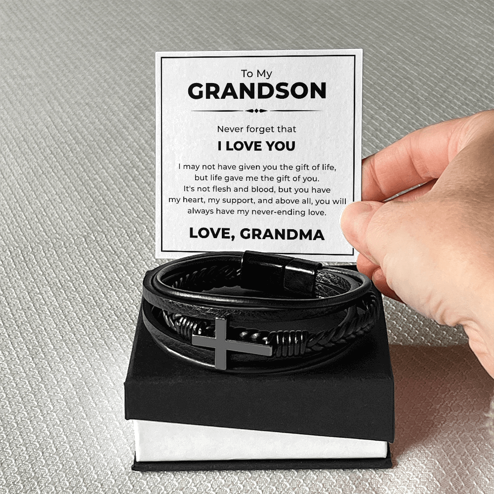 Men's Cross Bracelet - To My Grandson "I Love You"
