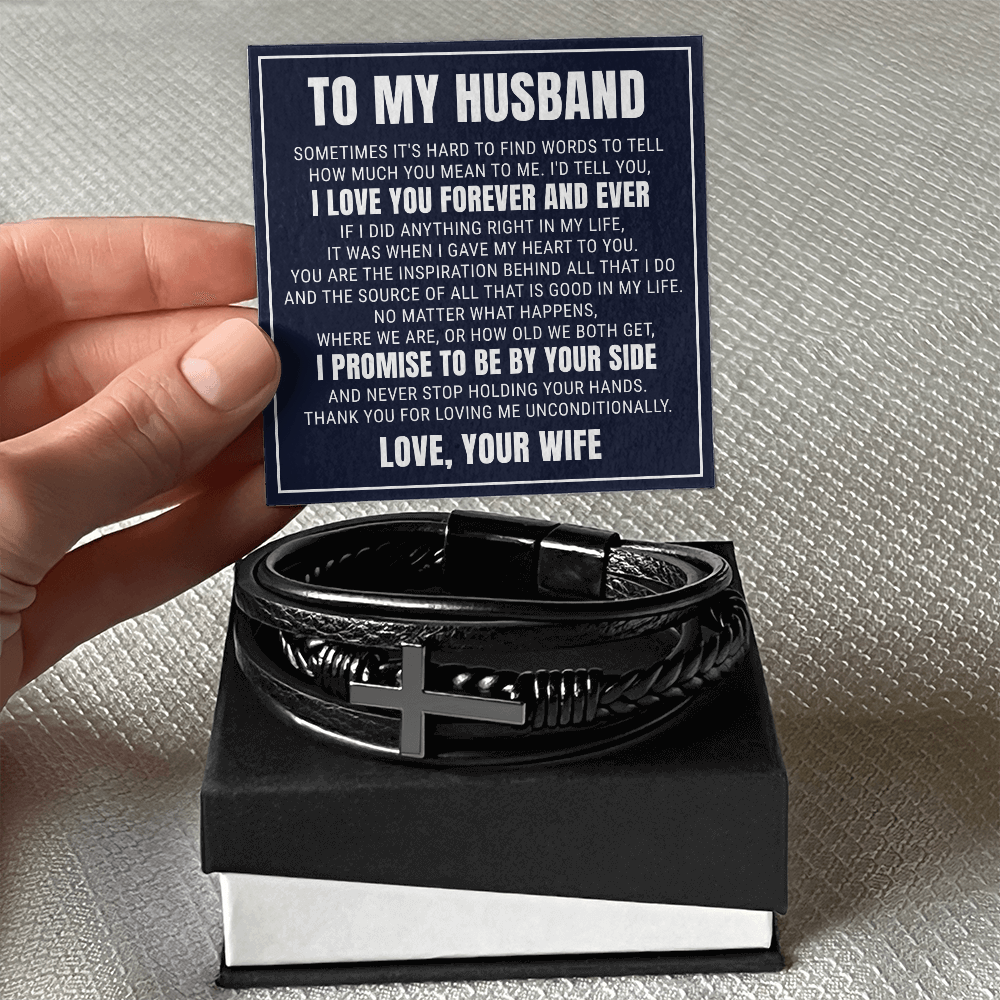 Men's Cross Bracelet - To My Husband "I Promise To Be By Your Side"