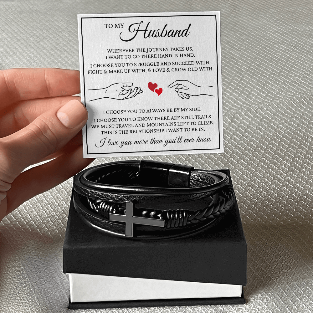 Men's Cross Bracelet - To My Husband "I Love You More Than You'll Ever Know"