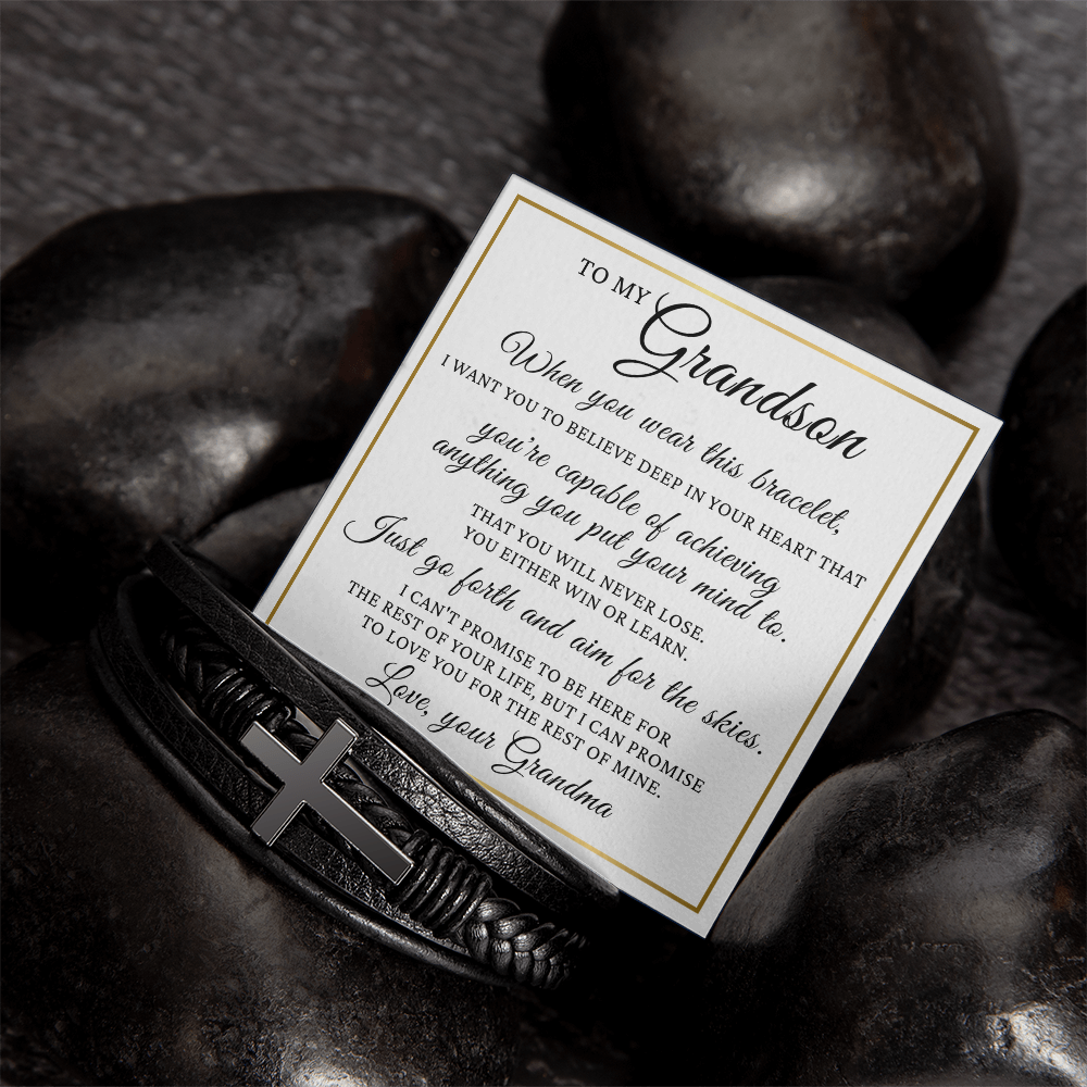 Men's Cross Bracelet - To My Grandson "Just Go Forth and Aim for The Skies"