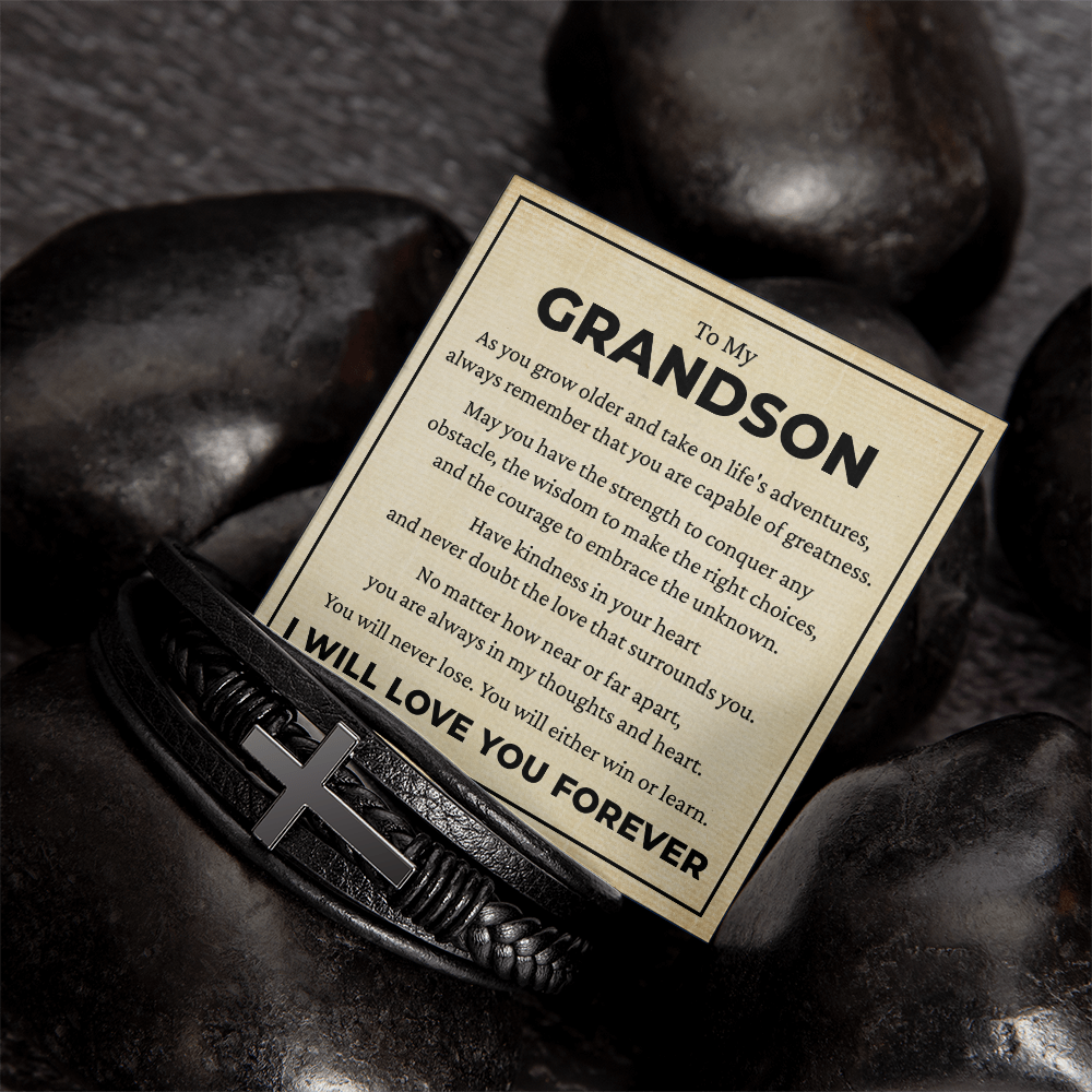 Men's Cross Bracelet - To My Grandson "Have Kindness In Your Heart"