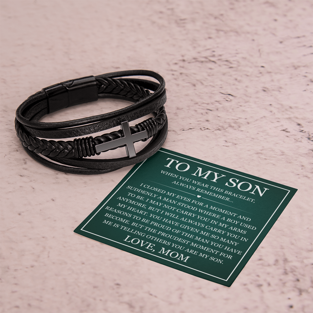 Men's Cross Bracelet - To My Son "Always Remember"