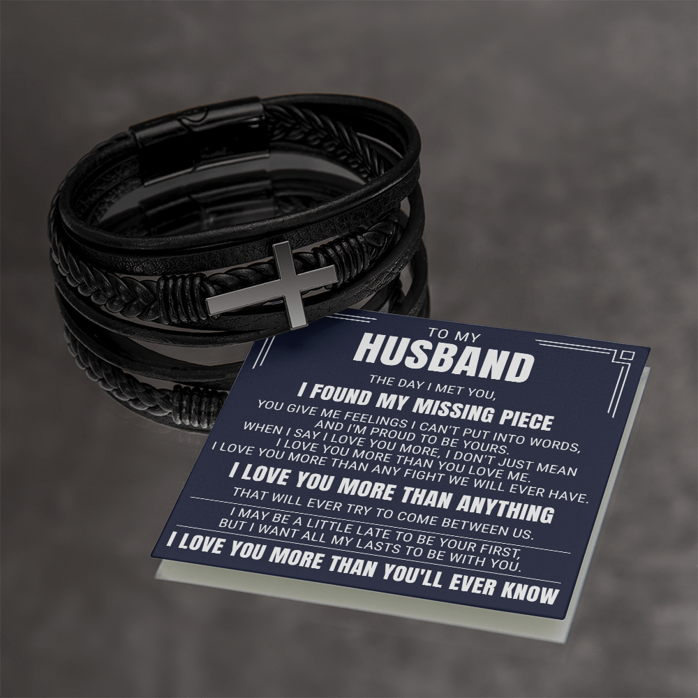 Men's Cross Bracelet - To My Husband "I Found My Missing Piece"